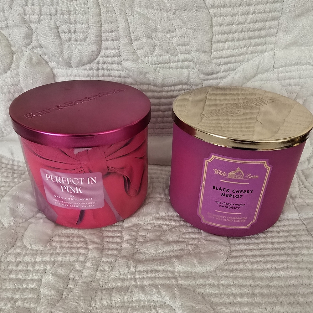 Bath & Body Works Perfect in Pink and Black Cherry Merlot Candle Duo